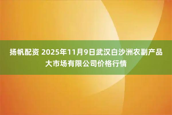扬帆配资 2025年11月9日武汉白沙洲农副产品大市场有限公司价格行情